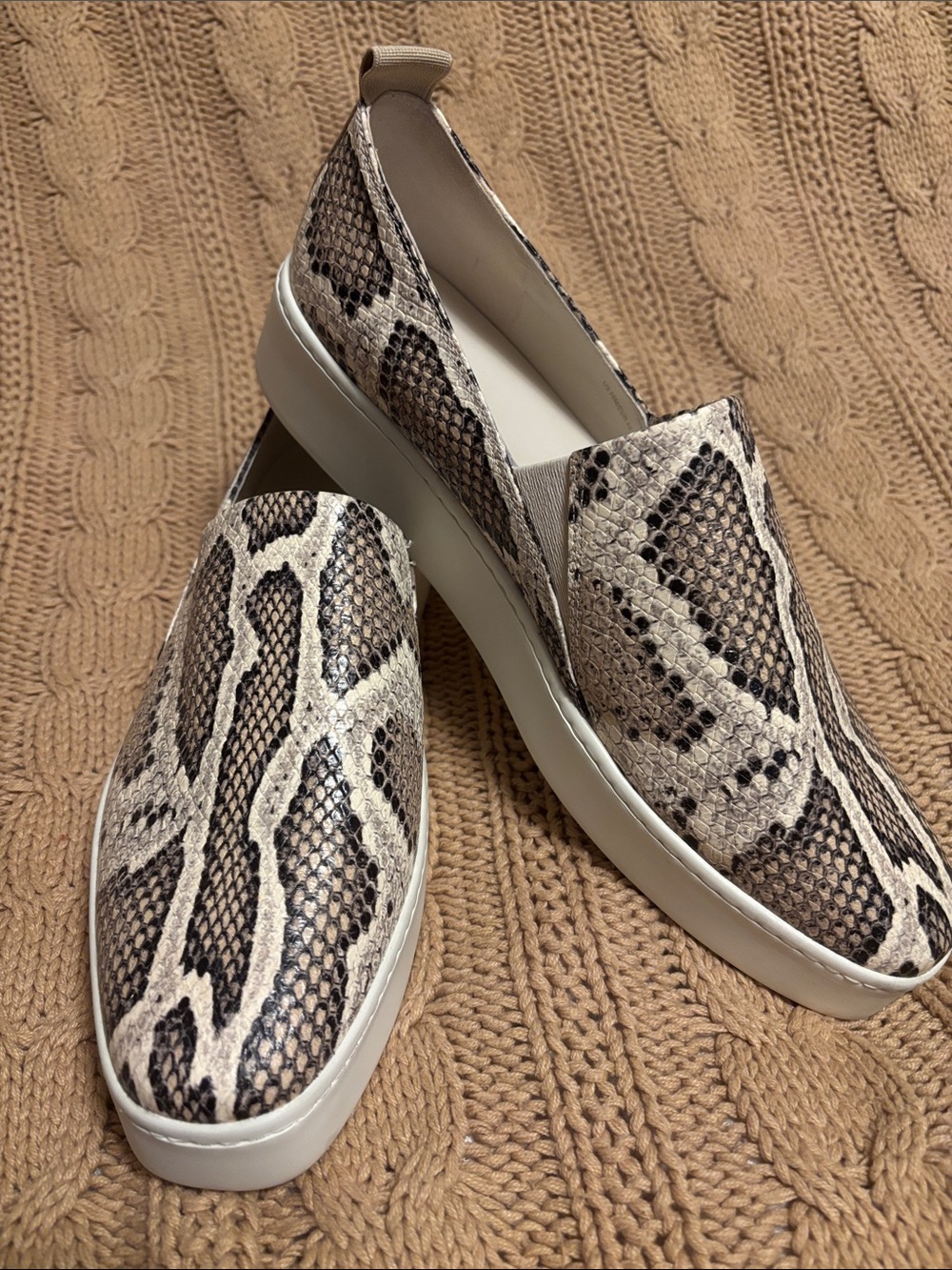 Snake Print Slip-On Leather Sneakers in Neutral Tones